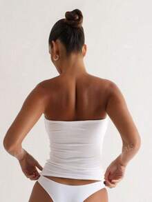 Women's Cropped Tube Top, Strapless, Strapless, Ribbed, Premium, Without Padding - Blanco - Ver 2