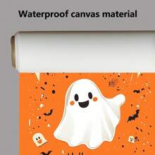 1 Piece,Retro Halloween Cute Ghost With Font 'Halloween Haunt', Modern Frameless Art Decoration Painting, Printed Posters Mural, Waterproof Canvas,Suitable For Home, Office, Bedroom, Living Room, Study, Bathroom, Bar, Wall Arts And Home Decoration, Is An Ideal Holiday GiftV