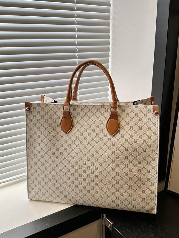 Vintage Printed 2025 Fashionable Minimalist Large Capacity Handbag, Women Tote Bag For Commuting