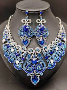 Set de 3 piezas de collar con colgante de cristal y aretes de moda, accesorios para vestir en fiestas, eventos y días festivos