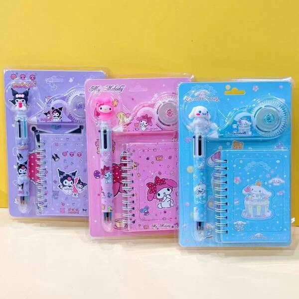 Sanrio 3pcs Sanrio Characters , My Melody, Kuromi Themed Stationery Gift Set, Creative Cartoon School Supplies, Student Learning Items, Birthday Gift, Prize,School Supplies,Back To School