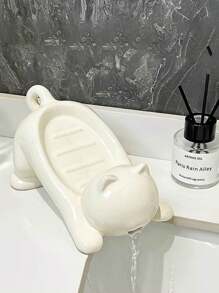 1 pieza Plato de jabón con forma de pato autodrenante, caja de jabón con diseño de gato y patito de dibujos animados, soporte rectangular de plástico para jabón, plato de jabón con diseño de cascada, fácil de limpiar y guardar, decoración divertida para el hogar, el baño y la cocina, adecuado para jabón y esponjas