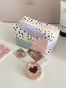 Retro Leopard Print Cosmetic Bag, Soft Fabric Storage Pouch, Vintage Minimalist Design, Portable & Spacious, Suitable For Commute, Travel, Daily Use For Women - Multicolor - View 6