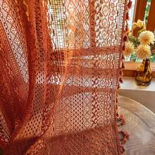 Burnt Orange Sheer Curtains 72 Inch Length 2 Panels Set Boho Crochet Lace For Bedroom Living Room Kitchen Window Farmhouse Fall Rust Colored Drapes, Pumpkin - 橘色 - 查看 1