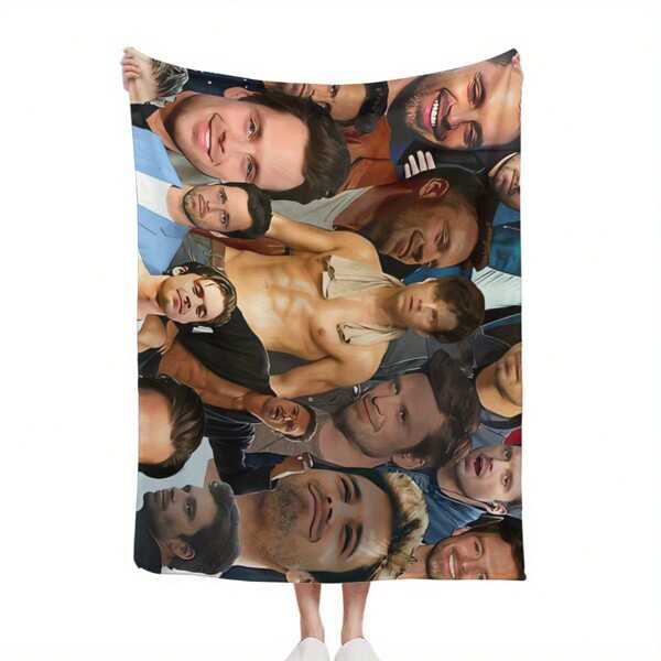 Sebastian Stan Photo Collage Flannel Blanket - Soft & Warm, Seasonal Printed Design, Suitable For Bed, Sofa, Camping - Perfect Gift For Fans, Bed Blanket
