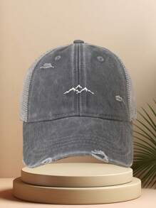 1 Stück "SPORT" waschbare Baseballkappe mit Mesh, Berg-Muster Wandern einfache und lässige Kappe, modisch retro weich schweißableitend verstellbare Größe leicht UV-Schutz multifunktionale Dad Cap, geeignet für Outdoor-Sport, Alltag, Partys und Urlaub, ein perfektes Geschenk für Familie und Freunde