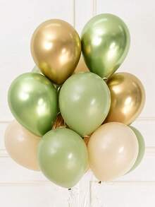 21pcs/41pcs Retro Olive Green Chrome Gold Color Latex Balloon Birthday Party Decor Shower Air Balloon Wedding Celebration Supplies, - Multicolor - View 4