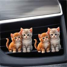 3pcs Cute Cat Car Ventilation Air Freshener Clip - Creative Hoodie Cat, Milk Tea Cat, Bell Cat Designs, 2D Acrylic Car Ventilation Decoration Clip, Comes With Aromatherapy Sheet, Deodorization + Random Scents, Car Air Freshener, Car Interior Decoration, Perfect Gift For Family And Friends
