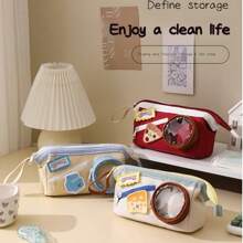2 In 1 Large Capacity Stationery Pouch With Hook And Loop Closure, Multi-Layer Design Pencil Case For Storage And Organization, Pencil Pouch, School Bag School Supplies, Back To School