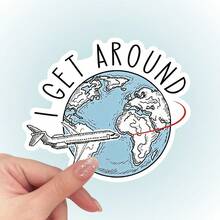 防水“I Get Around”飞机和地球乙烯基贴纸 - 耐用模切贴花，适合飞行员、旅行者和世界旅行爱好者，非常适合笔记本电脑、行李箱等，旅行配件 | 冒险主题 | 耐用乙烯基、飞机贴纸、学校用品、返校 - 彩色 - 查看 10