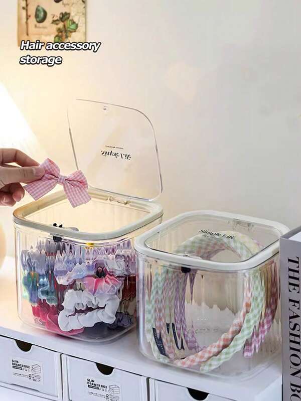 1pc Hair Accessory Storage Box, Transparent Large Capacity Covered Jewelry Box, Suitable For Girl Hair Ties, Headbands, Hair Clips, Hair Elastics Organizer, Waterproof, Dustproof, Sturdy And Practical For Bathroom, Bedroom, Dorm, Travel