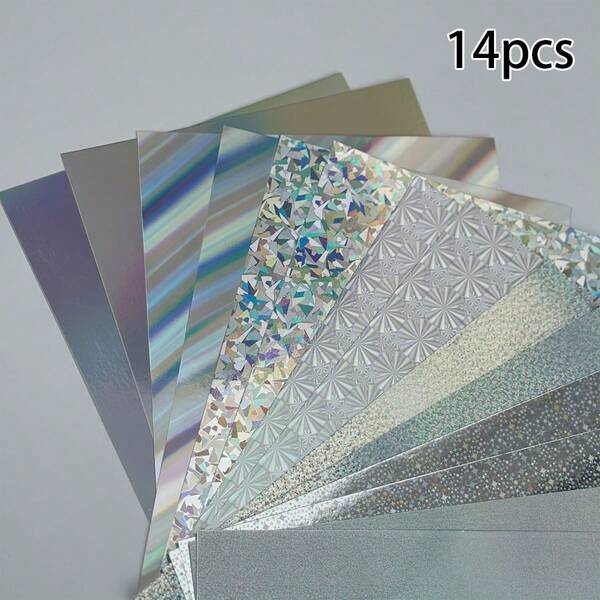 14 Sheets A4 Size Mixed Color Laser Holographic Paper, 250gsm, Ideal For Crafts, Gift Packaging, Party Decorations, Non-Fading School Supplies, Back To School