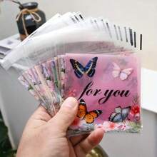 50 pezzi Sacchetti regalo con stampa di farfalle blu e fiori per festa di nascità, festa per la rivelazione del sesso, compleanno, matrimonio, sacchetti con stampa floreale, sacchetti tema farfalle per feste