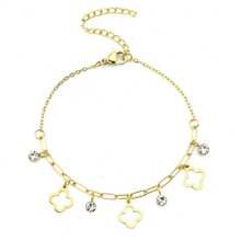 1pc Fashionable Stainless Steel Lucky Clover Pendant Bracelet , Cubic Zirconia Decor Bracelet, Suitable For Women Daily Wear, Exquisite American European Accessory