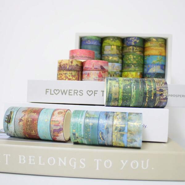 20 Rotoli/Scatola di Rulli con Temi di Pittura a Olio e Set di Nastri di Carta, Nastro Manuale Personalizzato, Adatto per Confezioni Regalo, Decorazione, Scrapbooking e Decorazione di Articoli di Cartoleria per Attività Creative e Didattiche. Forniture scolastiche, Ritorno a Scuola