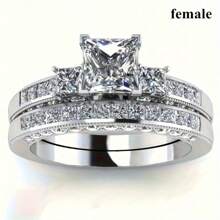 Set de 2 anillos con forma cuadrada, anillos clásicos de moda para mujer, adecuados como regalo de cumpleaños, regalo festivo, regalo de lujo para la novia, para fiestas y uso diario
