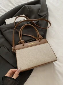 欧美个性新款韩版拼色亚麻手提包女2025新款简约单肩斜挎包 - 棕色 - 查看 5