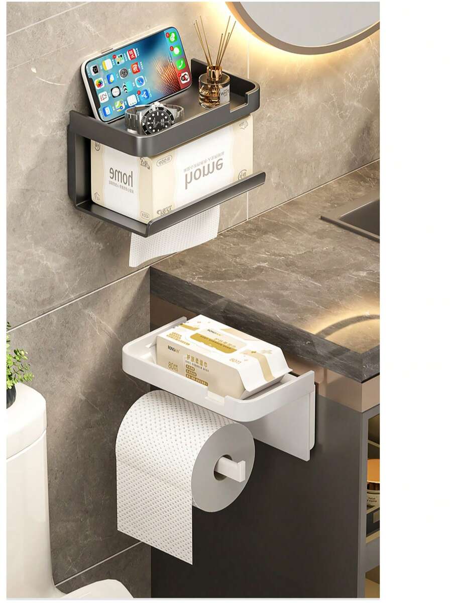 1 Stück Papierhandtuchbox, wandmontiert, nicht perforiert für Toilettenpapier, Papierschublade, Haushalt Küche, Badezimmer, Handtuchaufbewahrungsbox, Papierhandtuchhalter für Papierrolle, Toilettenpapierhandtücher, Handyaufbewahrungsregal - Verschiedenfarbig - Übersicht 1