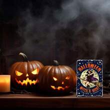 1 件万圣节锡标牌 - 女巫骑扫帚金属墙饰，鬼屋、门廊、农舍的复古万圣节装饰 - 哥特式巫术月亮和星星设计，带有裂纹漆的质朴铁牌 - 12x8 英寸怪异悬挂装饰 - 彩色 - 查看 7