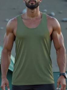 Men's Sleeveless Workout Tank Top With Racerback Design, Allows More Arm Mobility For Weight Training And Outdoor Cycling, Breathable And Unrestricting - Army Green - View 1
