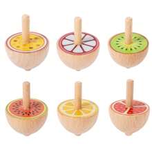 Set de 6 piezas de grandes trompos de madera giratorios, con diseños de frutas/animales, juguetes educativos clásicos para niños