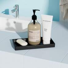 Vanity And Bathroom Tray, 7.7" ABS Countertop Organizer,Waterproof Vanity Tray For Toilet Tank,Perfume,Soap,Keys,Bathroom Accessories,Kitchen And Bath Trays,Non Slip Small Trays,Black - Black - View 2