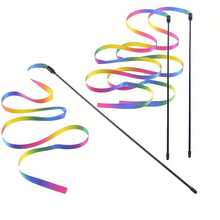 Double-Sided Rainbow Ribbon Cat Teaser Wand, Cat Toy, Pet Toy, Essential Gift, Cat Feather Toy - Multicolor - View 8