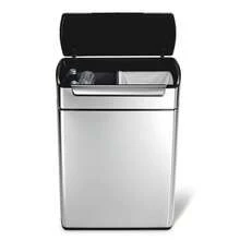 Simplehuman 48L Touch Bar Dual Compartment Kitchen Step Trash Can Recycler Stainless Steel: Indoor Garbage Can, Silver - 1 - View 1