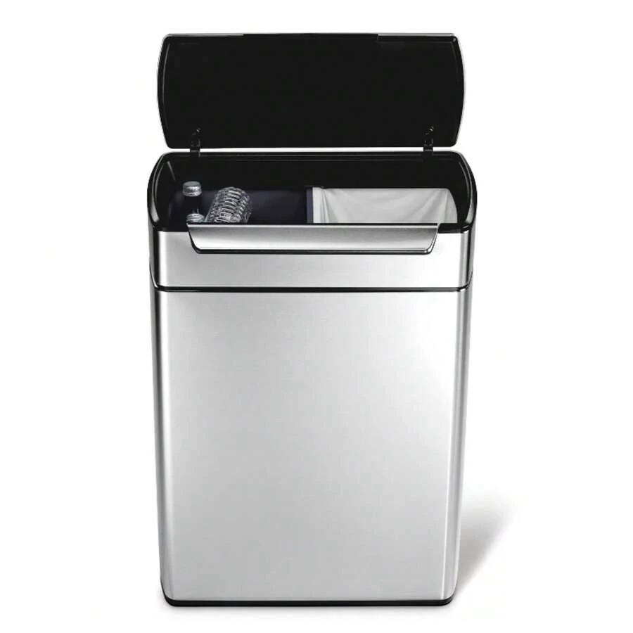 Simplehuman 48L Touch Bar Dual Compartment Kitchen Step Trash Can Recycler Stainless Steel: Indoor Garbage Can, Silver - 1 - View 1