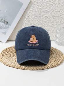 1pc Unisex Cute Capybara Design Adjustable Casual Sports Beach Animal Print Retro Style Polyester Soft Top Peaked Cap, Suitable For Spring, Summer, Autumn, Winter
