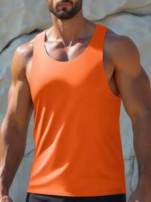 Men's Summer Sleeveless Sports Tank Top, Criss-Cross Design, Suitable For All Seasons, Lightweight & Comfortable, Ideal For Weighted Training, Gym Workouts, Climbing, Outdoor Cycling, And Casual Wear - Orange - View 5