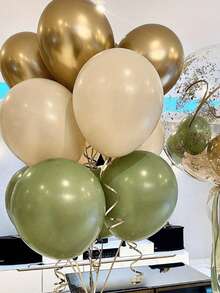 21pcs/41pcs Retro Olive Green Chrome Gold Color Latex Balloon Birthday Party Decor Shower Air Balloon Wedding Celebration Supplies, - Multicolor - View 3