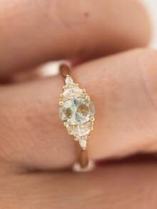 1pc New Mint Green Cubic Zirconia Ring, Simple Thin Stackable Rings Jewelry Gifts For Women & Men - Gold-b - View 2