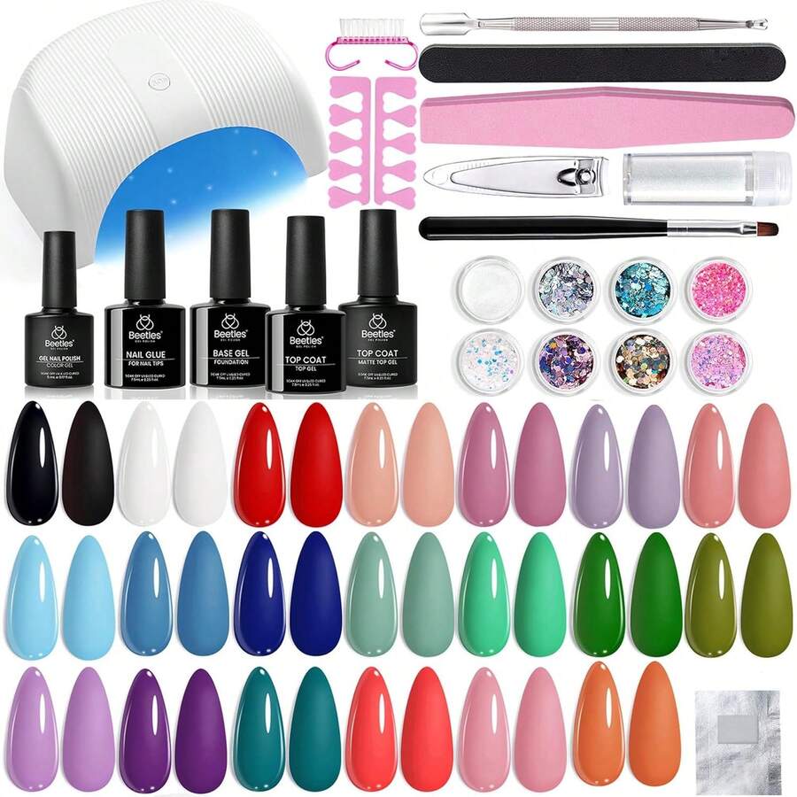 Beetles Gel Nail Polish Kit With U V Light 97Pcs Travel Holiday 45 Colors Gel Polish Set With Nail Stamp Nail Tips Base Top Coat All Season Gel Polish Starter Kit Gift For Women - 0-20 Colors Colorful Dreamscape PRO - 查看 1