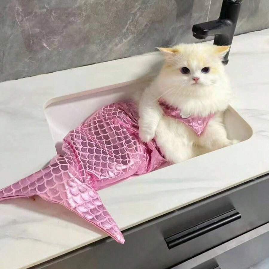 Cat Mermaid Costume, Funny Swimsuit Fish Tail Design, Cute Bikini Pet Clothes Set For Dogs, Spring/Summer/Autumn