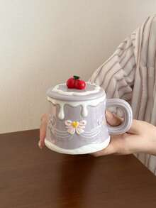 1个ins风樱桃蛋糕杯，高品质樱桃水杯，带盖陶瓷杯，情侣早餐咖啡杯，生日礼物