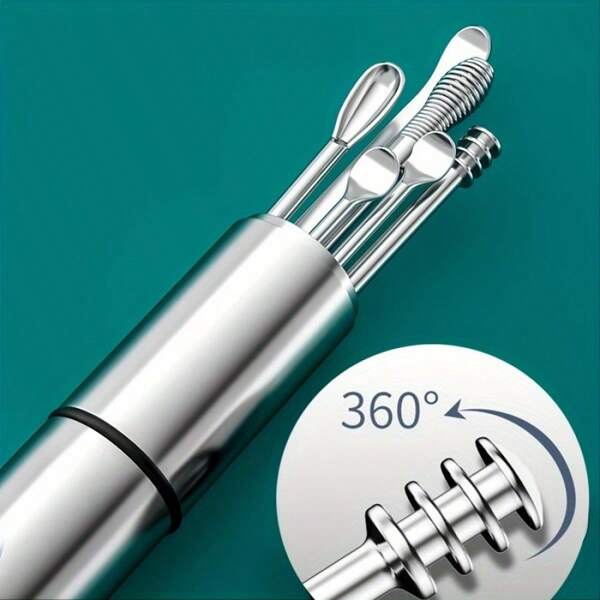 6-Piece Stainless Steel Ear Wax Removal Tool Set Ear Wax Collector Spiral Rotating Ear Spoon Ear Cleaning Spoon Ear Cleaning Tool Set