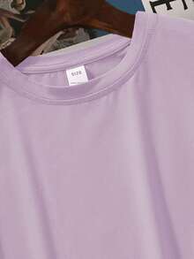 女童标语印花圆领短袖T恤，休闲春夏童装 - 紫色 - 查看 5