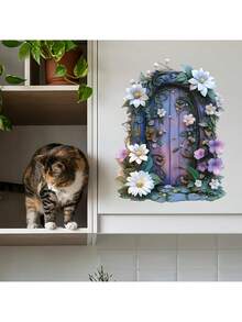 1 件 3D 童话森林门创意墙贴 - PVC 自粘贴花 - 适用于向日葵装饰/踢脚线装饰/绿色浴室/橱柜装饰/厨房/家居装饰 - 门贴和墙壁遮盖丑陋 - 彩色 - 查看 7