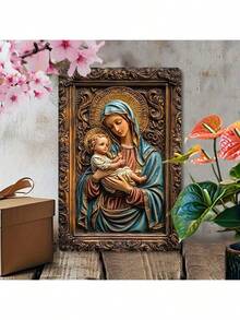 1 pieza Letrero de metal con estilo vintage de la Virgen María - Decoración del hogar católica, arte de pared estilo granja, placa de estaño religiosa de la iglesia, regalo decorativo cristiano, 8"X12" de aluminio, para colgar en la pared, tema del hogar - Multicolor - Ver 3