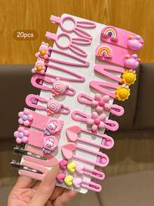 20pcs Cute Cartoon Pink Hair Clips, Suitable For Everyday Use - Pink - View 4