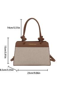 欧美个性新款韩版拼色亚麻手提包女2025新款简约单肩斜挎包 - 棕色 - 查看 4