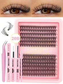 240 piezas Conjunto de extensiones de pestañas falsas con rizo D, mezcla múltiple de 10D+20D+30D pestañas postizas gruesas y tupidas, mechones de pestañas suaves, con maquillaje natural para ojos, longitud de 8-16mm apta para fibra de mink fina e impermeable con efecto 3D, adecuada para maquillaje natural, dramático y diario, kit de racimos de pestañas postizas para cosplay.