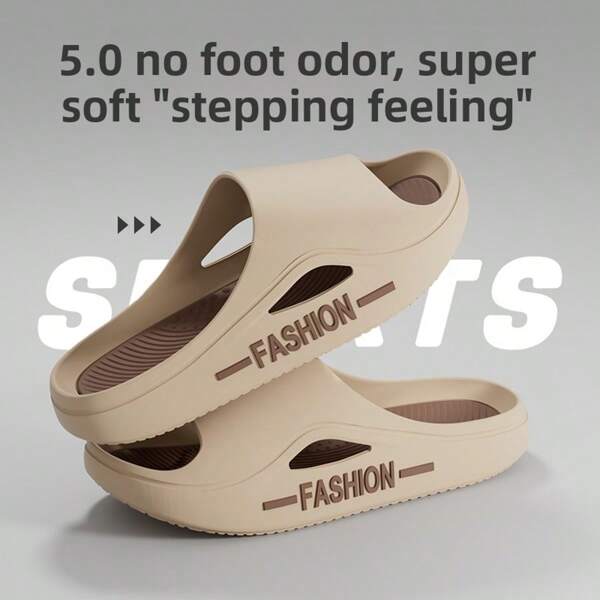 Men's Summer Slippers, Non-Slip Indoor Home Bathroom Beach Slides, Casual Letter Print Beach Sandals For Outdoor And Indoor Wear