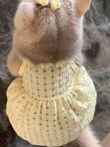 可爱雏菊裙宠物猫服装，绿色和黄色，春夏 - 黃色 - 查看 3