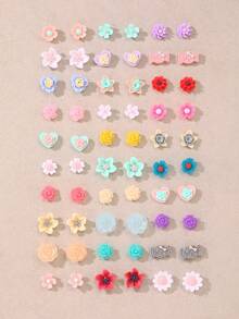 30pcs/Set Fashionable Star, Flower, Heart, Bow Decor Metal Rhinestone Studs Earrings Jewelry Set, Sweet Gift For Best Friends - Multicolor - View 12