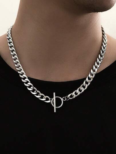قطعة واحدة قلادة سلسلة موضة بسيطة من الفولاذ المقاوم للصدأ، مناسبة للإرتداء اليومي للرجال