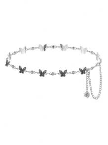 1pc Women's Metallic Silver Waist Chain, Fashionable Retro Bohemian Dress Decoration Belt Fall, Autumn, Halloween