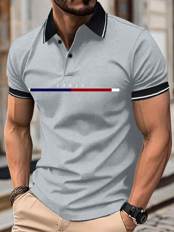 Polo estive da uomo, magliette a maniche corte, con stampe a righe colorate, di Parigi, adatte per golf, tennis, attività sportive casual, palestra, sport all'aperto come basket, calcio, rugby, palestra.
