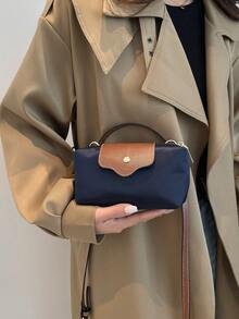 Women's Fabric Nylon Mini Minimalist Crossbody Bag, Magnetic Dumpling Shaped Design, Casual Cute Fashion Handbag - Navy Blue - View 4